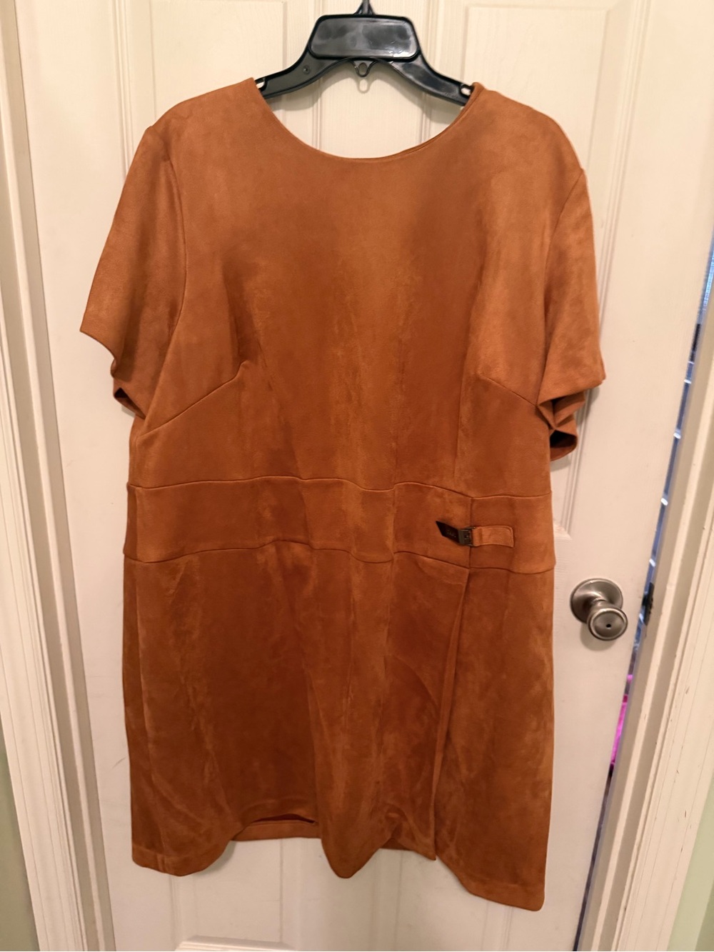 DKNY Suede-Look Camel Brown Midi Dress